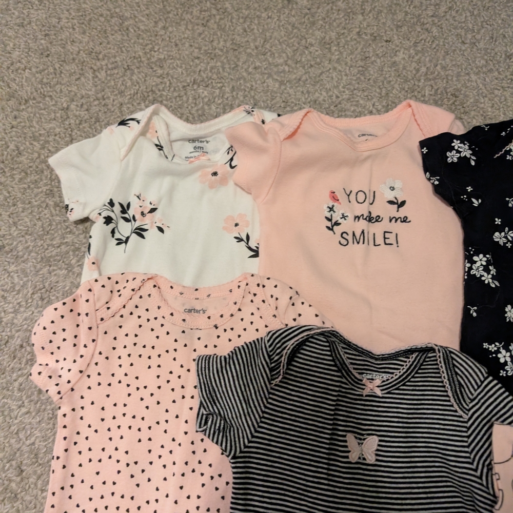 3 For $18 Carter's Pink, Black, and White Baby Bodysuits Set - Picture 6 of 12